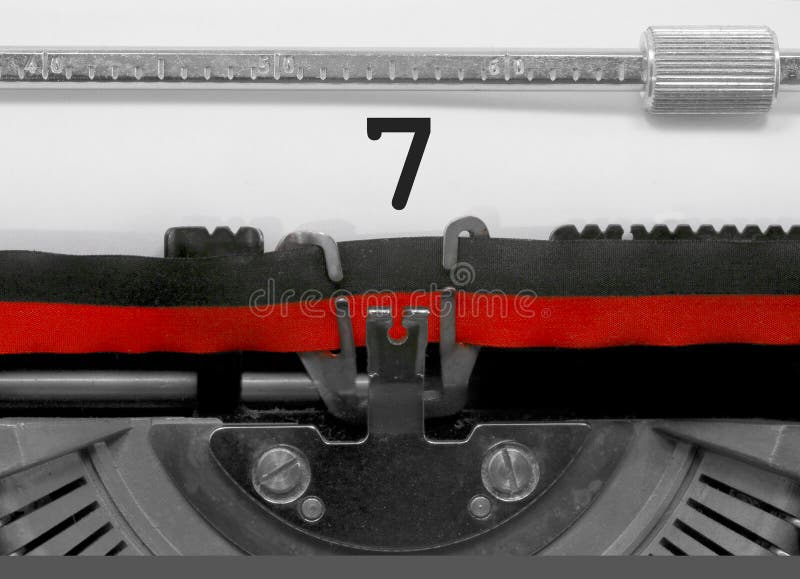 7 Number by the old typewriter on white paper stock photos 7 Number by the old typewriter on white paper stock photos