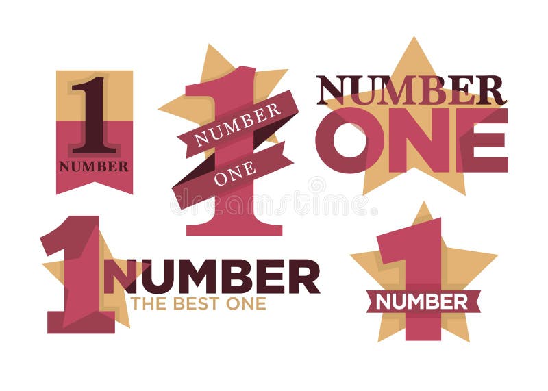 Number One Emblems Set with Stars and Ribbons Stock Vector ...