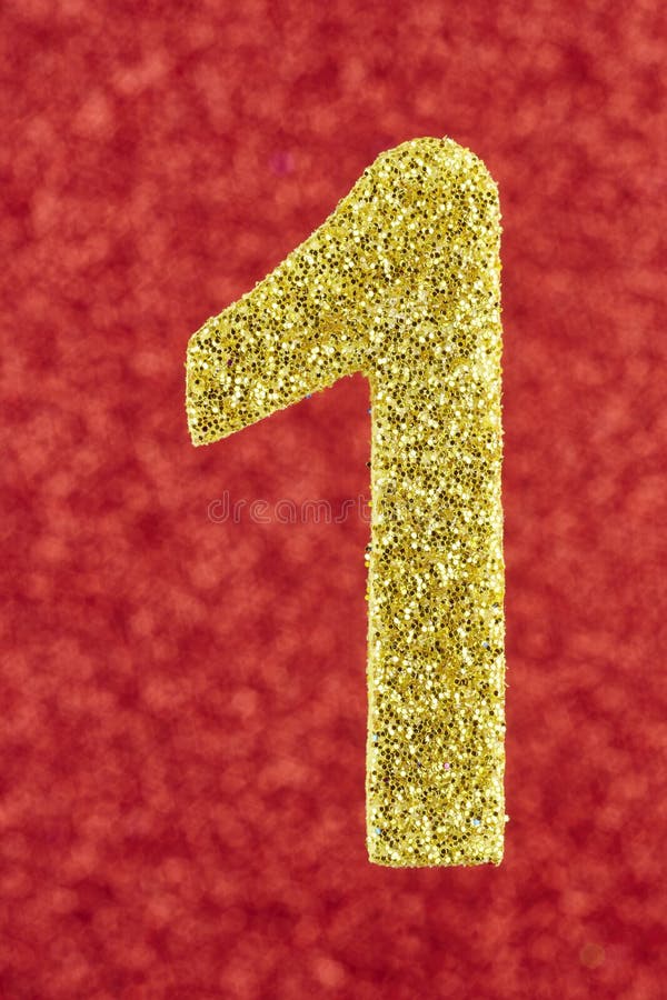Number One Golden Color Over a Red Background. Anniversary. Stock Image