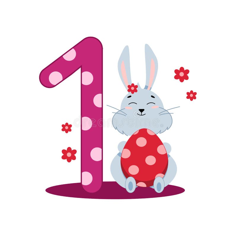 Number One and Gray Easter Bunny with Egg Stock Illustration
