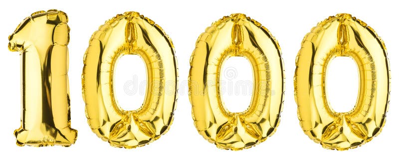 Number One thousand 1000 balloons. Helium balloon. Golden Yellow foil color. Followers, Subscribers