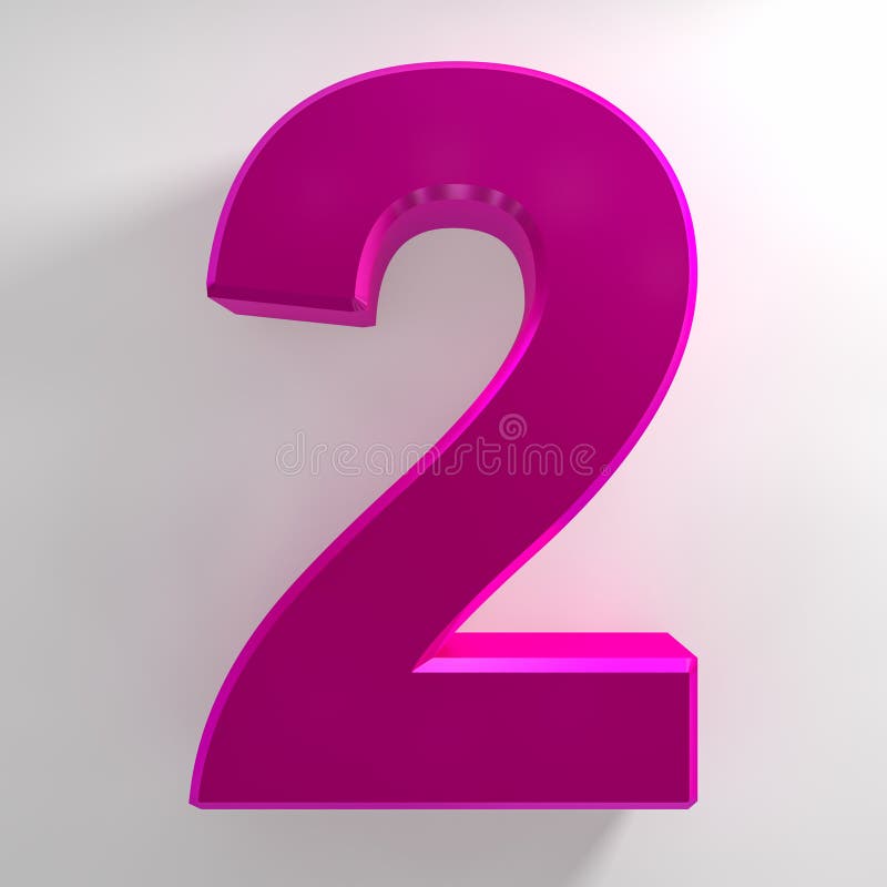 Number 2 Pink Color Collection on White Background Illustration 3D