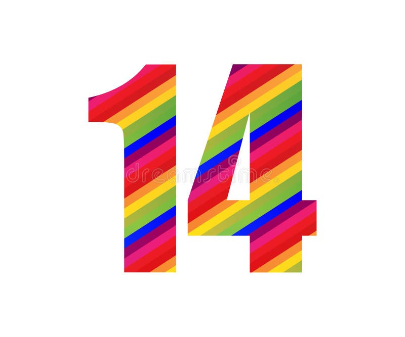 14 Number Rainbow Style Numeral Digit. Colorful Number Vector ...
