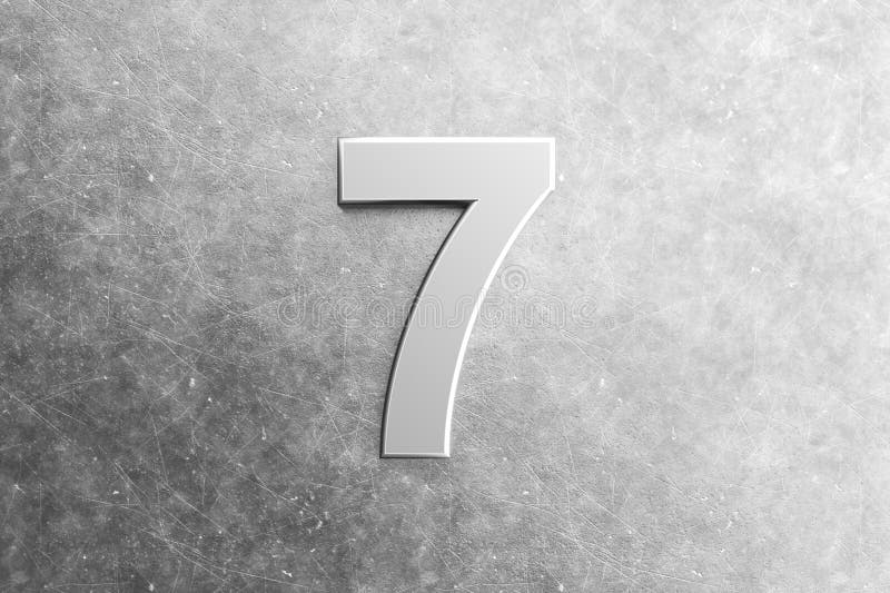 Number seven embossed on a scratched metal background stock illustration
