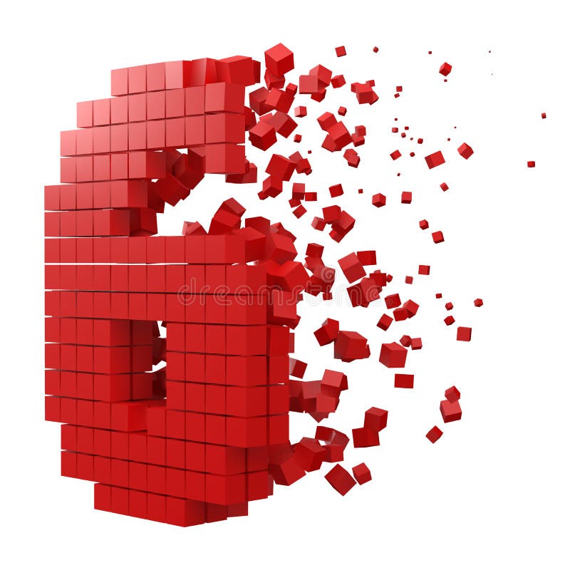 Number 6 Shaped Data Block. Version With Red Cubes. 3d Pixel Style