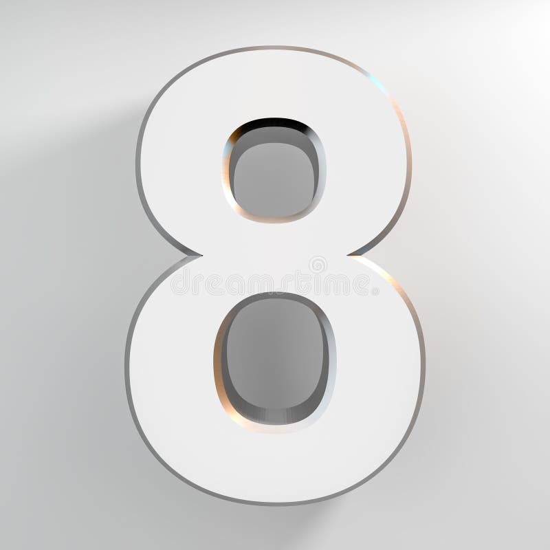 Number 8 Silver Color Collection on White Background Illustration 3D