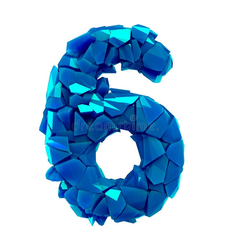 Number Six 6 Made of Broken Plastic Blue Color Isolated White ...