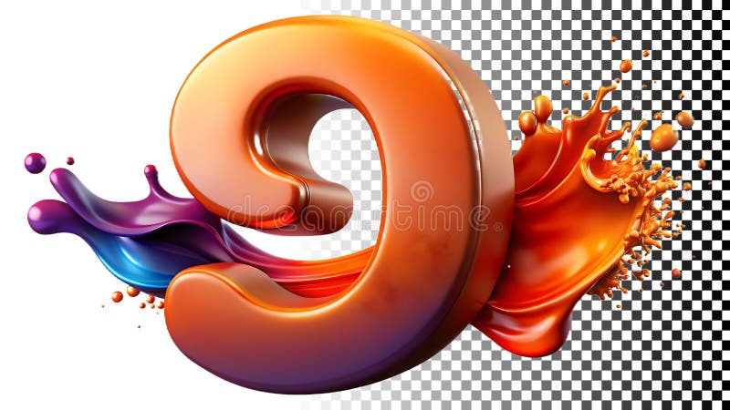 Number 9 splash, numeric and vibrant design element png transparent image Generative AI royalty free illustration
