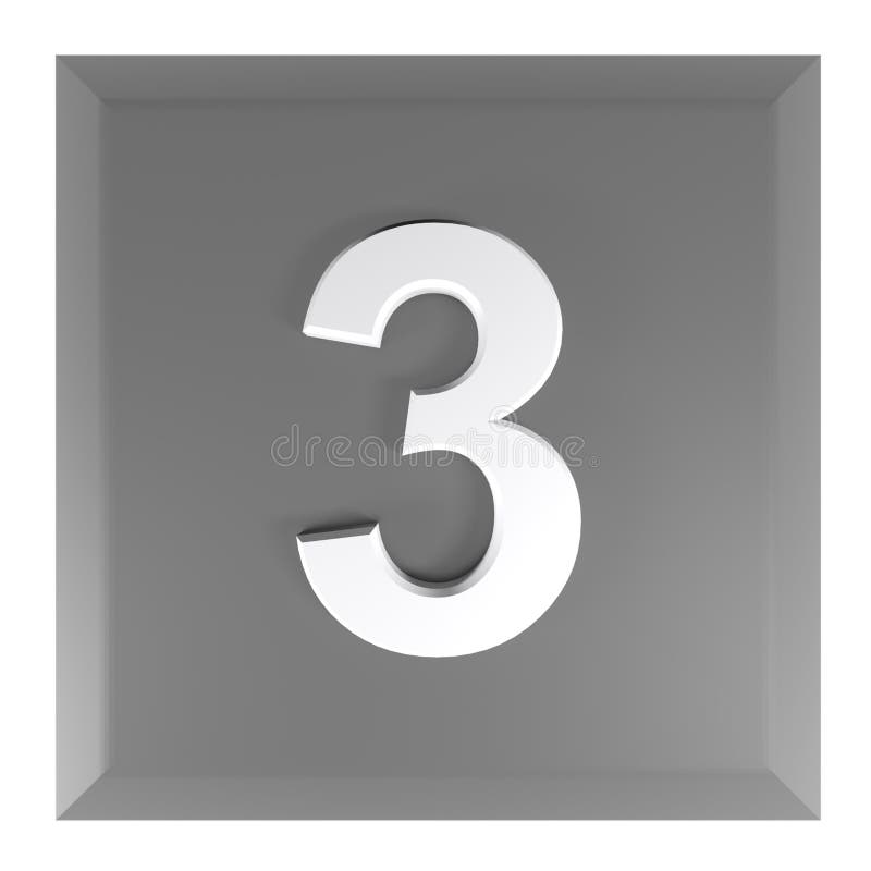 Number 3 Square Black Push Button - 3D Rendering Illustration Stock