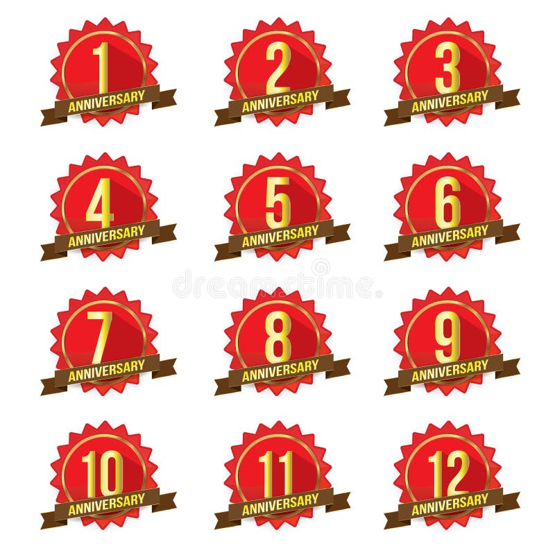 1-12 number starburst, bursts /Anniversary badge