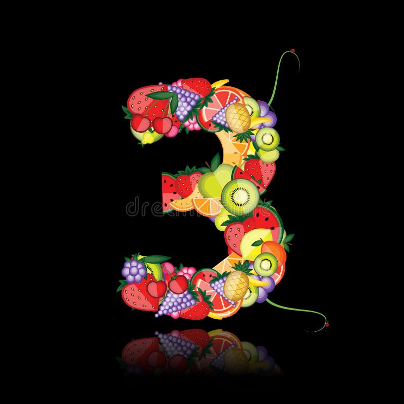 Number three made from fruits.