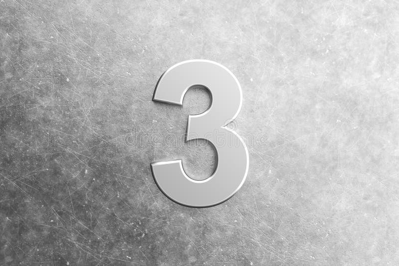 Number three standing on scratched metal background stock illustration