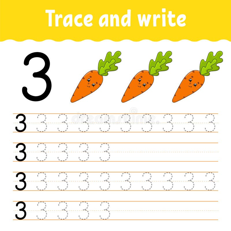 number 3 trace and write handwriting practice learning numbers for kids education developing worksheet color activity page stock vector illustration of correct dashed 171134126