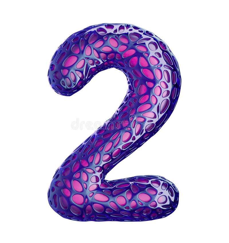 Number 2 Two Made of Purple Plastic with Abstract Holes Isolated on