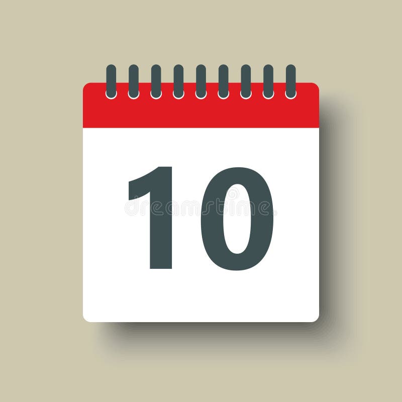 Vector Icon Calendar Day Number 10, 10th Day Month Stock Vector