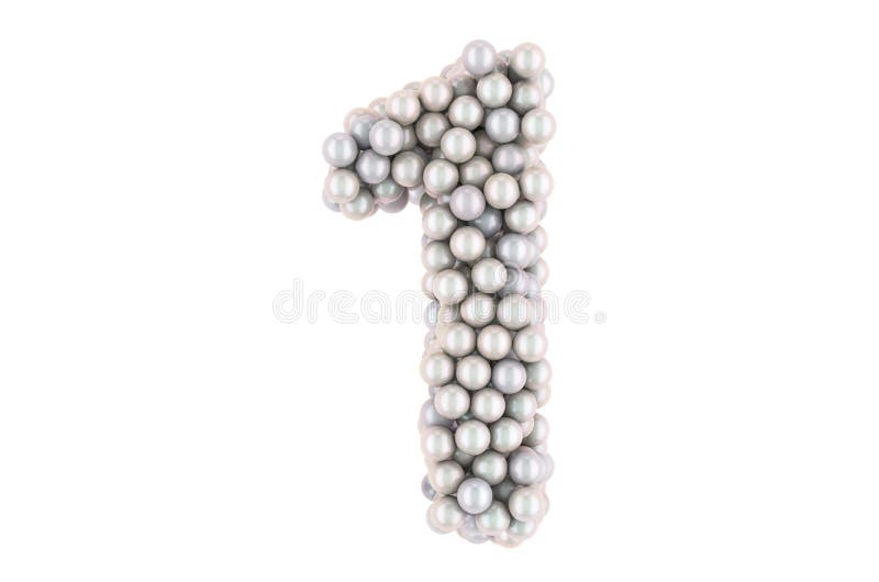 Number 1 from white pearls, 3D rendering