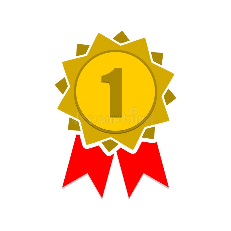 Number 1 Winner Ribbon Award Badge, Gold Medal Stock Illustration