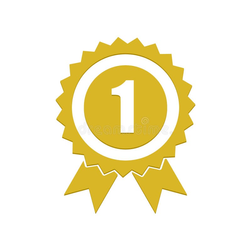Number 1 Winner Ribbon Award Badge, Gold Medal Stock Illustration