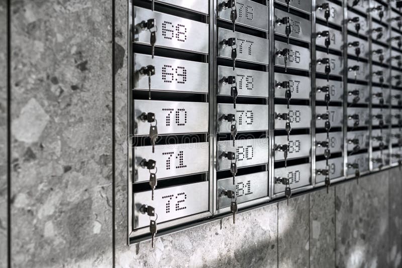 Numbered Metal Mailboxes with Keys in Them Stock Photo Image of