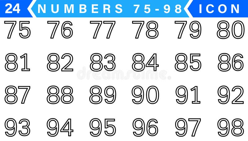Numbers 75 - 98 Black Circle , Inner White Border with White Numbers royalty free illustration