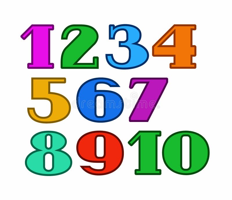 Numbers Color, Colored Outline, White Background, Vector. Stock Vector