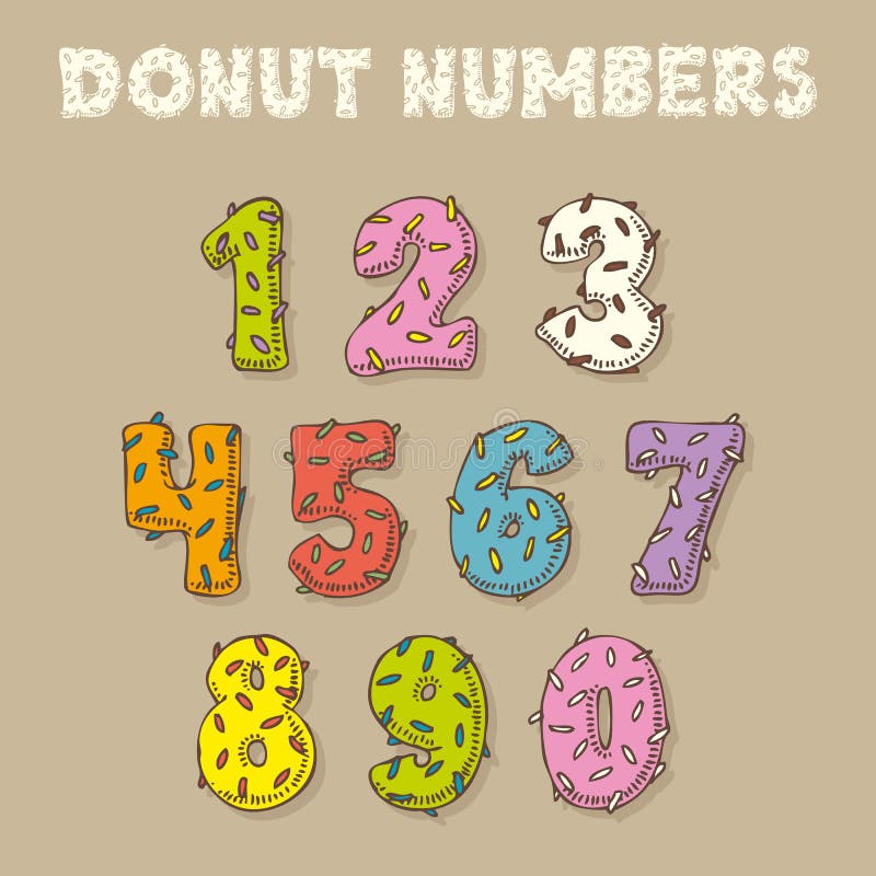 Numbers in Donut Style. Color Vector Font Stock Illustration