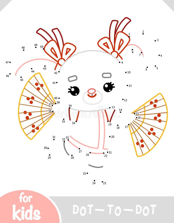 Numbers game, education dot to dot game, Chinese new year character rabbit and fans vector illustration