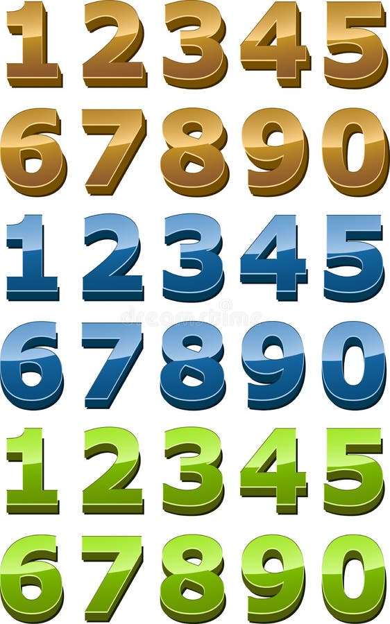 Numbers icon set, 3d glossy smooth style stock illustration