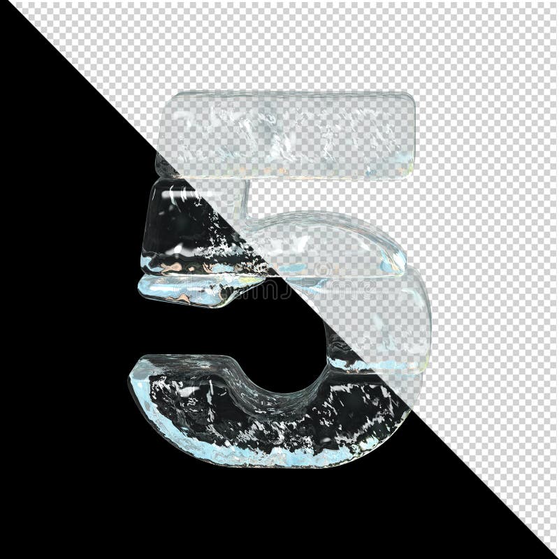 Ice numbers on a transparent background. 3d ice number 5