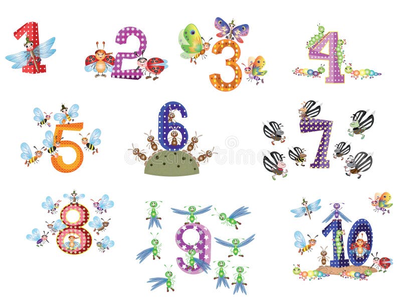 Numbers set with insects stock illustration