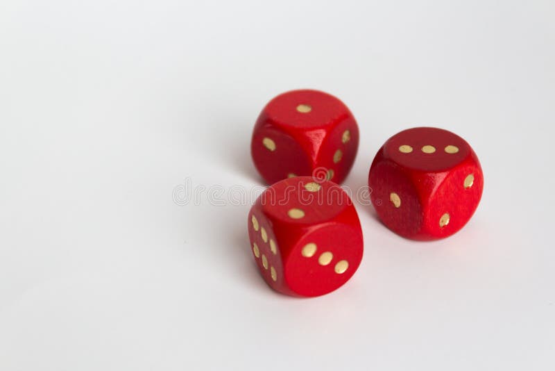 1,2,3 numbers on three red dices on white