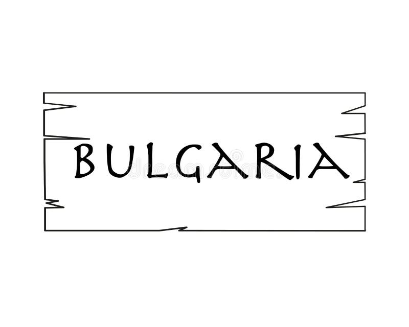 Numele de țară al Bulgariei, scris pe suprafața de fond alb din interiorul cadrului din lemn desenat. cadru desenat vectorial. royalty free illustration