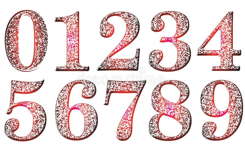 Numerais do grunge do inclinação Números grosseiros no fundo branco ilustração stock Numerais do grunge do inclinação Números grosseiros no fundo branco ilustração stock