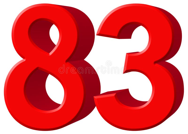Numeral 83, eighty three, isolated on white background, 3d render