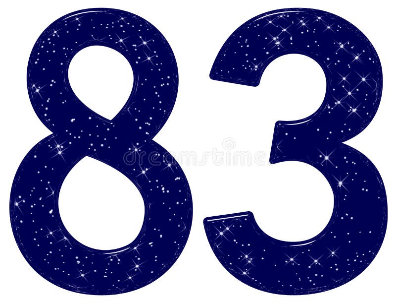 Numeral 83, eighty three, star sky texture imitation, isolated on white background, 3d render