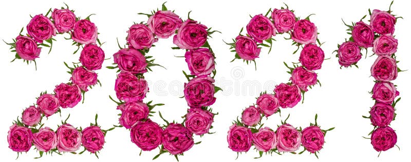 Numeral 2021 From Red Flowers Of Rose, Isolated On White ...