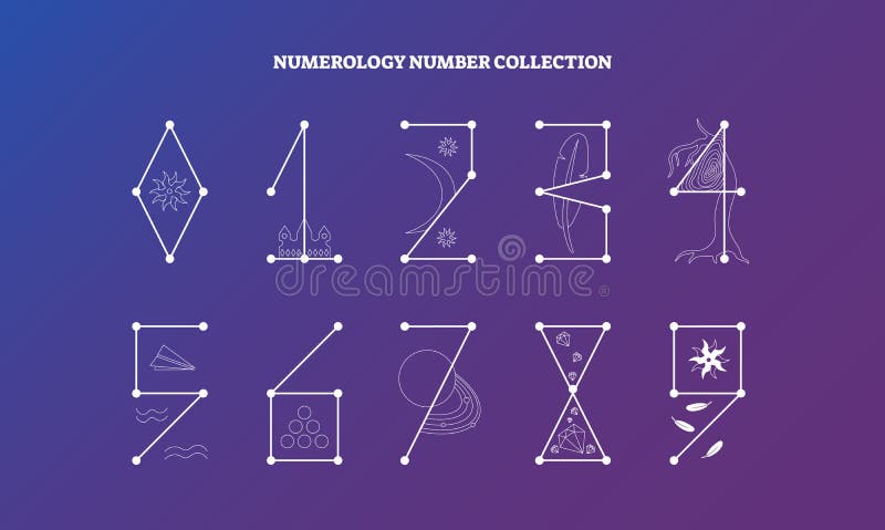 Numeri di numerologia con progettazione di significato simbolico vector la raccolta dell'illustrazione, scienza esoterica di nume