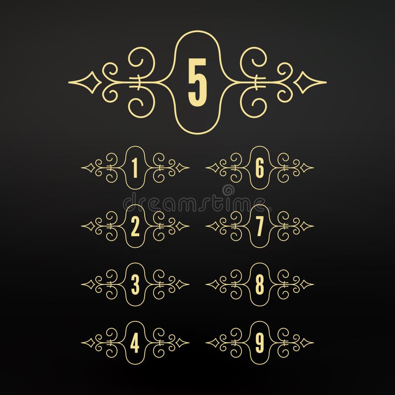 Numeri fissati Strutture nello stile lineare Struttura calligrafica di Flourishes Retro progettazione elegante di stile Ornamento illustrazione vettoriale Numeri fissati Strutture nello stile lineare Struttura calligrafica di Flourishes Retro progettazione elegante di stile Ornamento illustrazione vettoriale