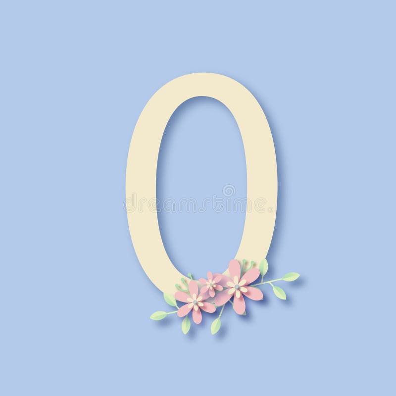 Numero di fiori decorato con fiori elegante numero 0 con foglie botaniche e fiori per l'invito di nozze e design con carta com illustrazione di stock