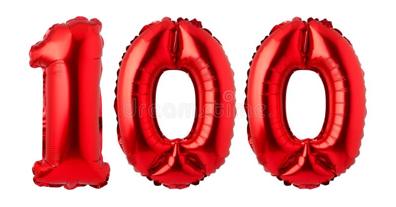 Number 100 of red balloons isolated on a white background. Number 100 of red balloons isolated on a white background