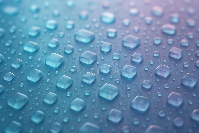 Numerous water droplets, some forming perfect squares, rest on a surface with a gradient color scheme, creating a visually appealing abstract pattern AI generated