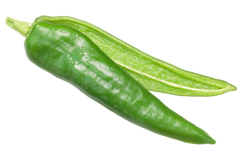 Numex Espanola Improved pepper split, top view stock photos Numex Espanola Improved pepper split, top view stock photos
