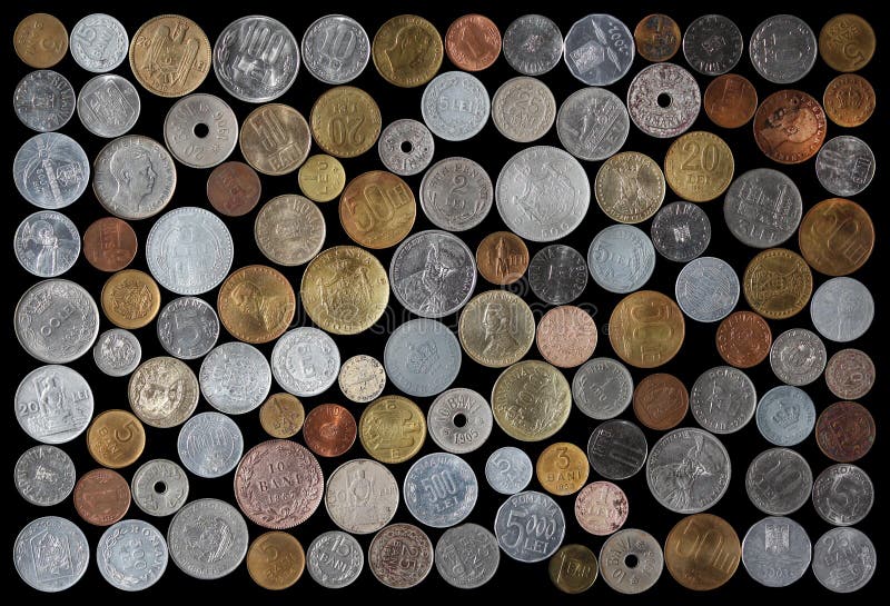 Romanian Coins Collection On Black Background
