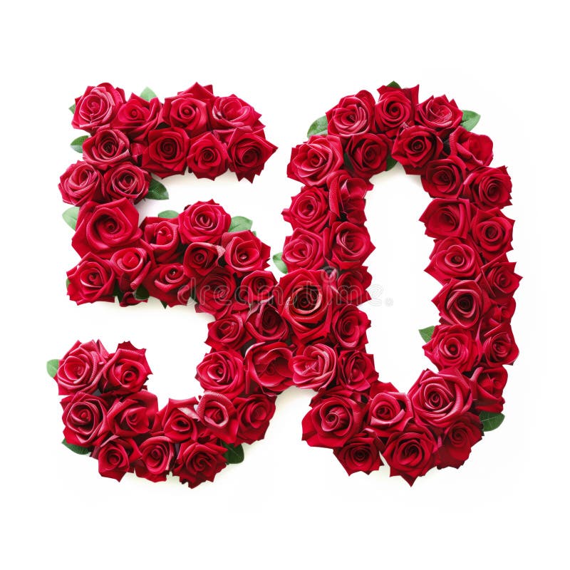 Number 50 Made of Red Roses Isolated on White Background. Number 50 Made of Red Roses Isolated on White Background