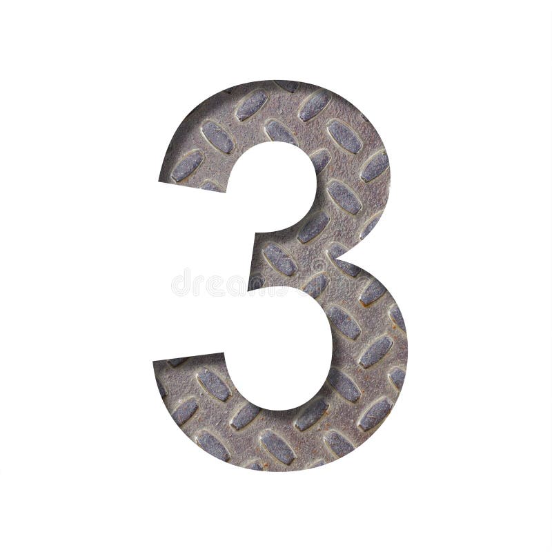 The number three, 3 is cut from white paper against the background of an industrial sheet of rusty steel. Decorative alphabet. The number three, 3 is cut from white paper against the background of an industrial sheet of rusty steel. Decorative alphabet.