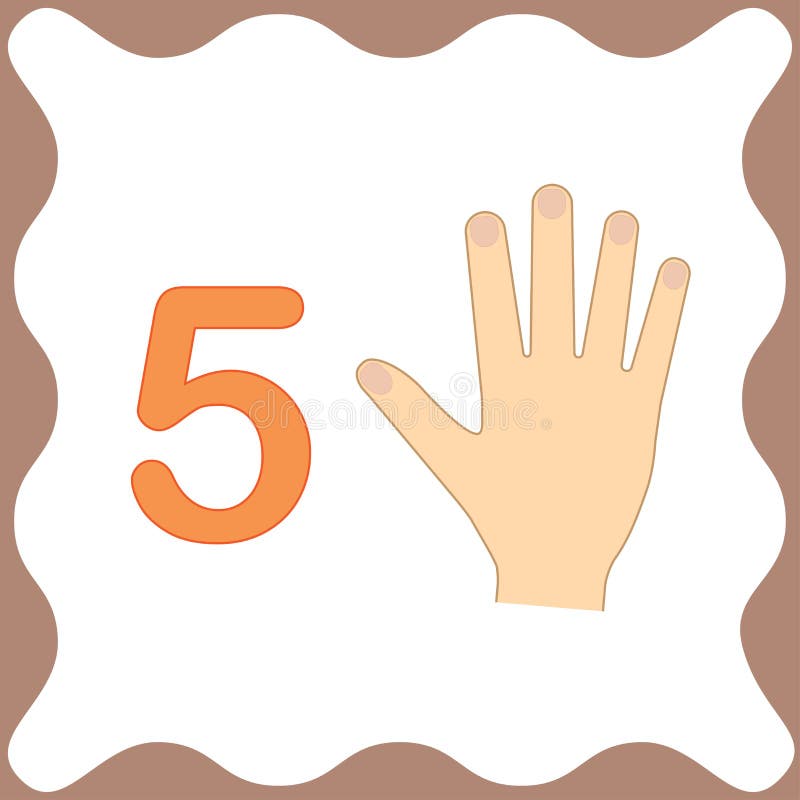 Nummer 5 fem, bildande kort som lär att räkna med fingrar