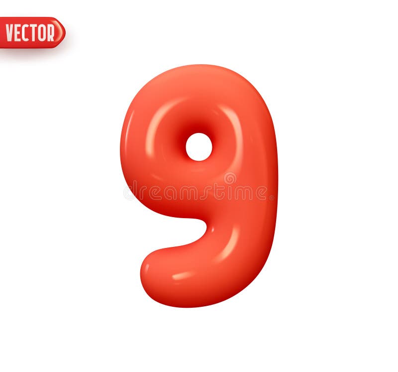 Nummer 9. röd färg för nio tecken. realistisk 3d-design i kartoonballongformat. isolerad på vit bakgrund. vektor royaltyfri illustrationer