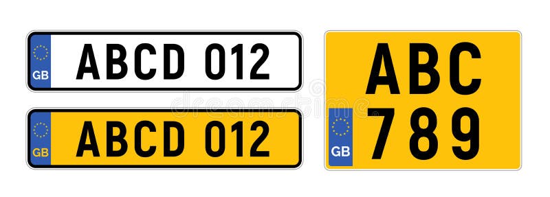 Nummernschild für das Vereinigte Königreich. Britisches Nummernschild - Europäisches Symbol für Automobil. vektor abbildung