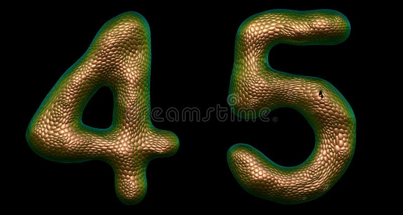 Nummeruppsättning 4, 5 gjord av realistisk 3d-återgivningsfärg för guld Symbol för samlingstyp för naturlig ormfumskal stock illustrationer