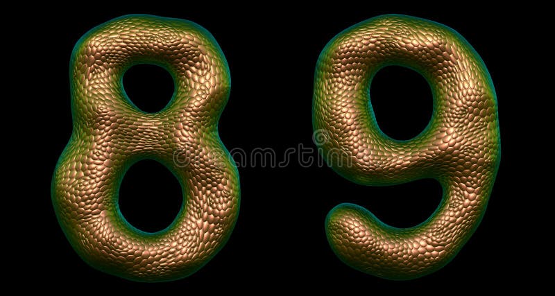 Nummeruppsättning 8, 9 tillverkade av realistisk 3d-återgivningsfärg för guld Symbol för samlingstyp för naturlig ormfumskal vektor illustrationer